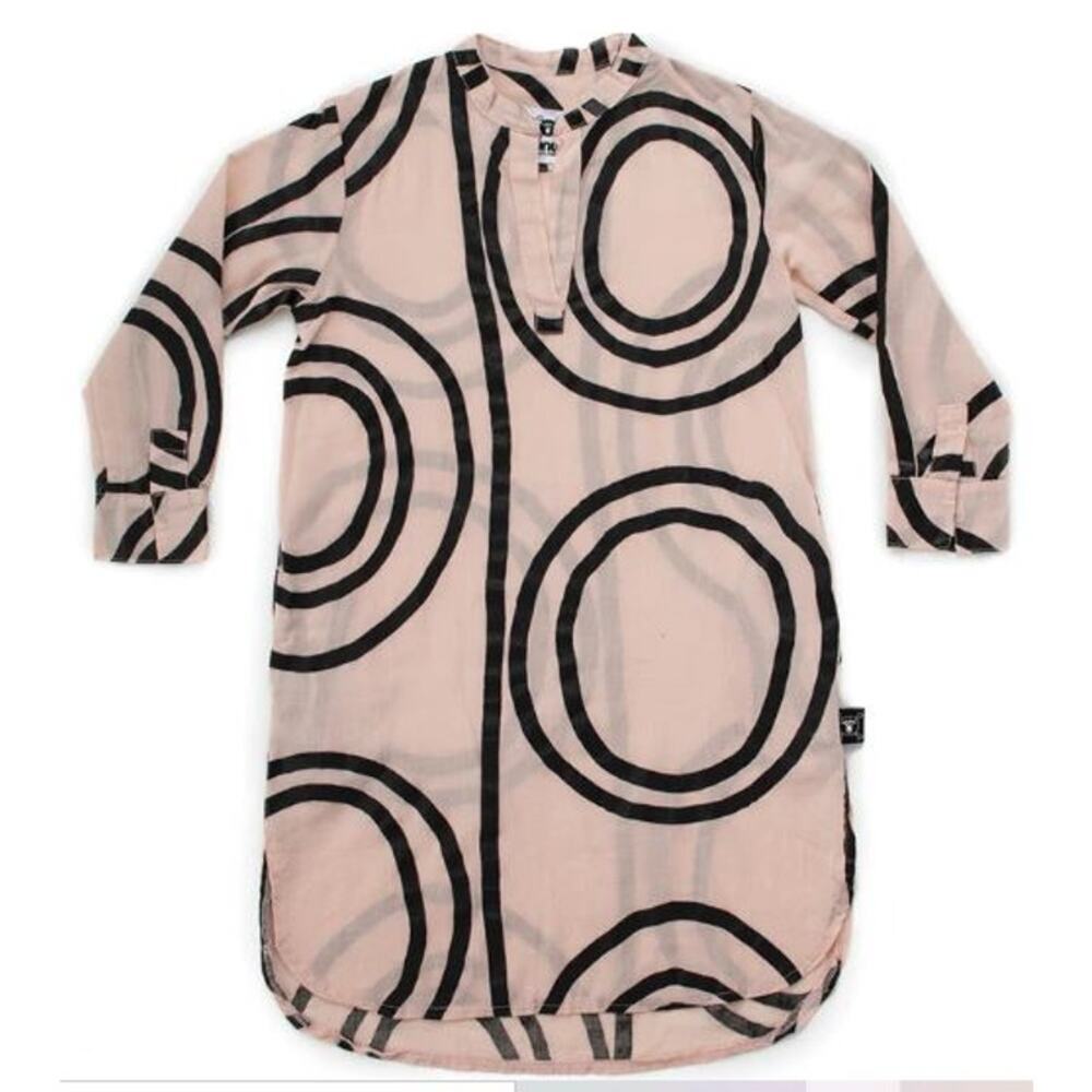 Nununu Girls Size 6-7 Circle Kaftan Pink Black Cotton Split Neck Long Sleeves